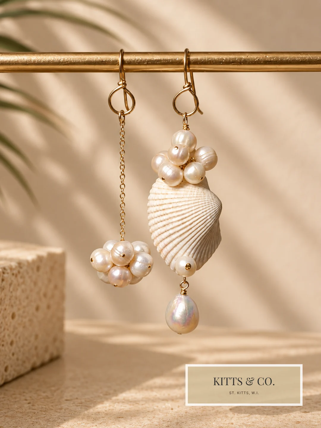 Cockle shell and pearl earrings
