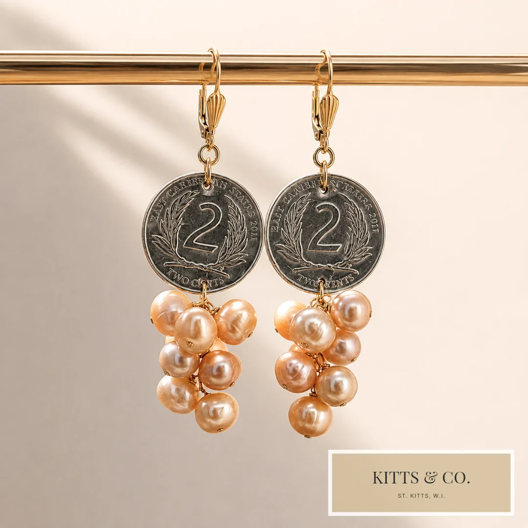 East Caribbean coin and pearl earrings
