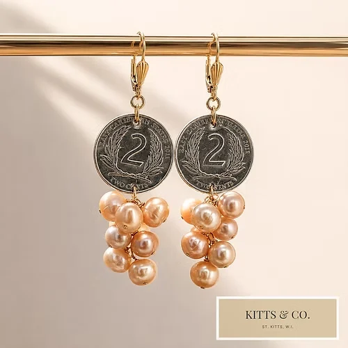 East Caribbean coin and pearl earrings